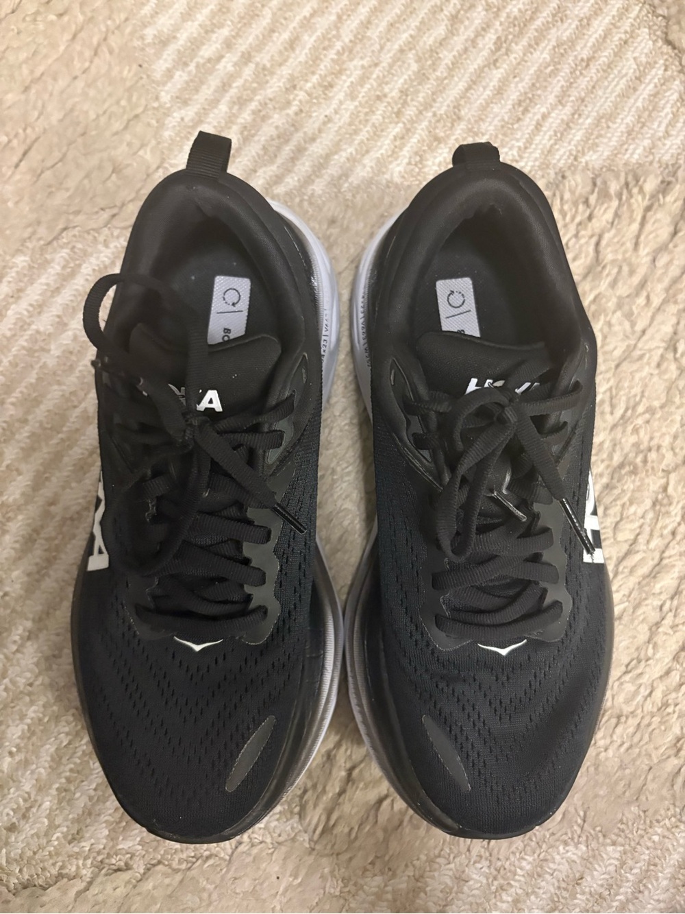 Hoka Bondi 8 Black and White Athletic Running Shoes - Picture 2 of 3